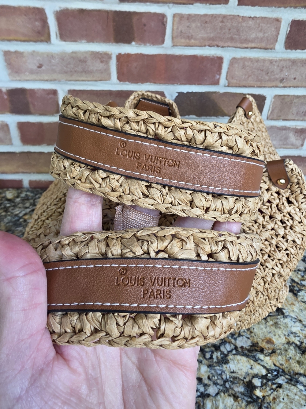 Louis Vuitton Tan Straw Bag with Brown Leather Trim